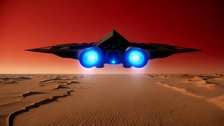 nave spaziale aliena che atterra su marte