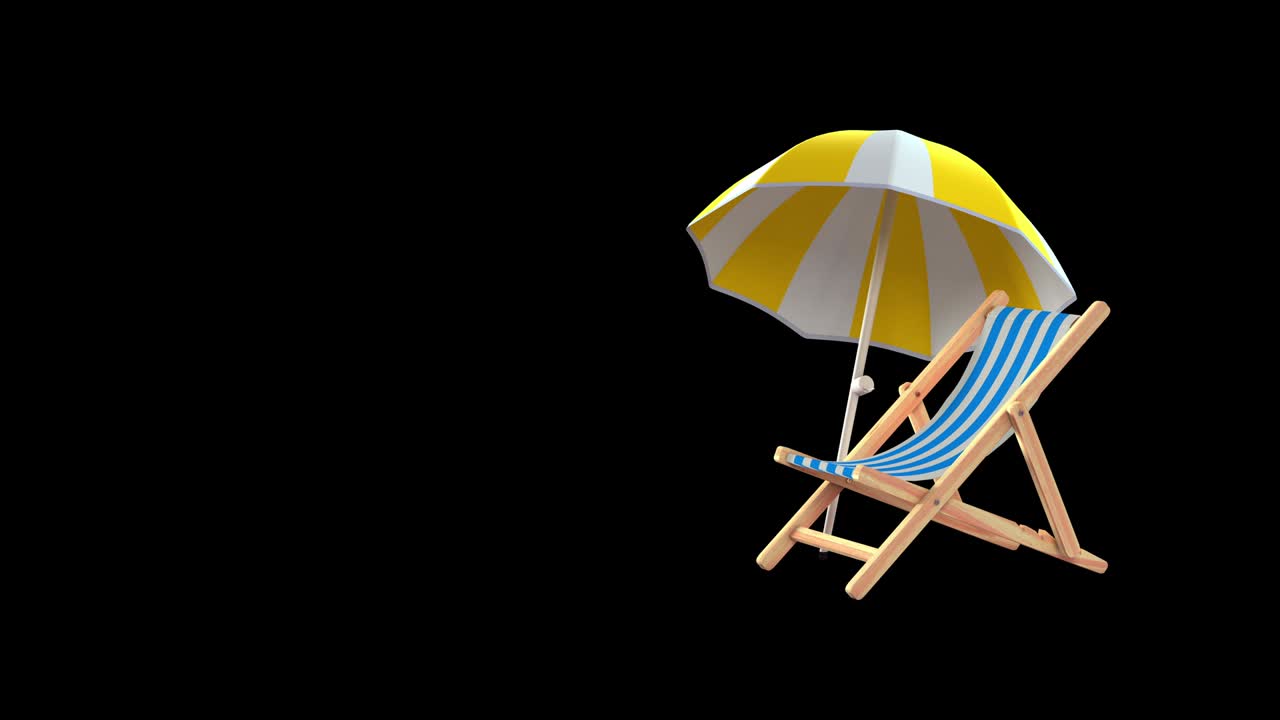 cama de sol y paraguas animación packshot con llave de croma y canal alfa en 4k