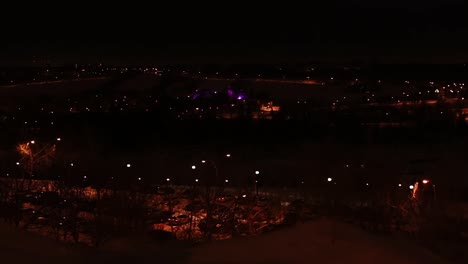 a slow pan across edmonton's downtown river valley on a winter evening
