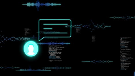 animación del procesamiento de datos sobre iconos de medios