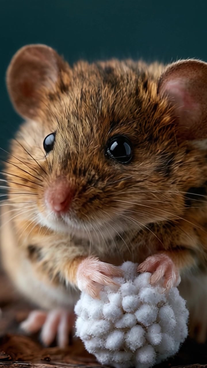 Una Vista Ravvicinata di un Piccolo, Adorabile Roditore con un Distintivo Manto Peloso che Tiene un Morbido Oggetto Bianco, Mostrando le Sue Caratteristiche ed Espressioni in un Ambiente Coinvolgente
