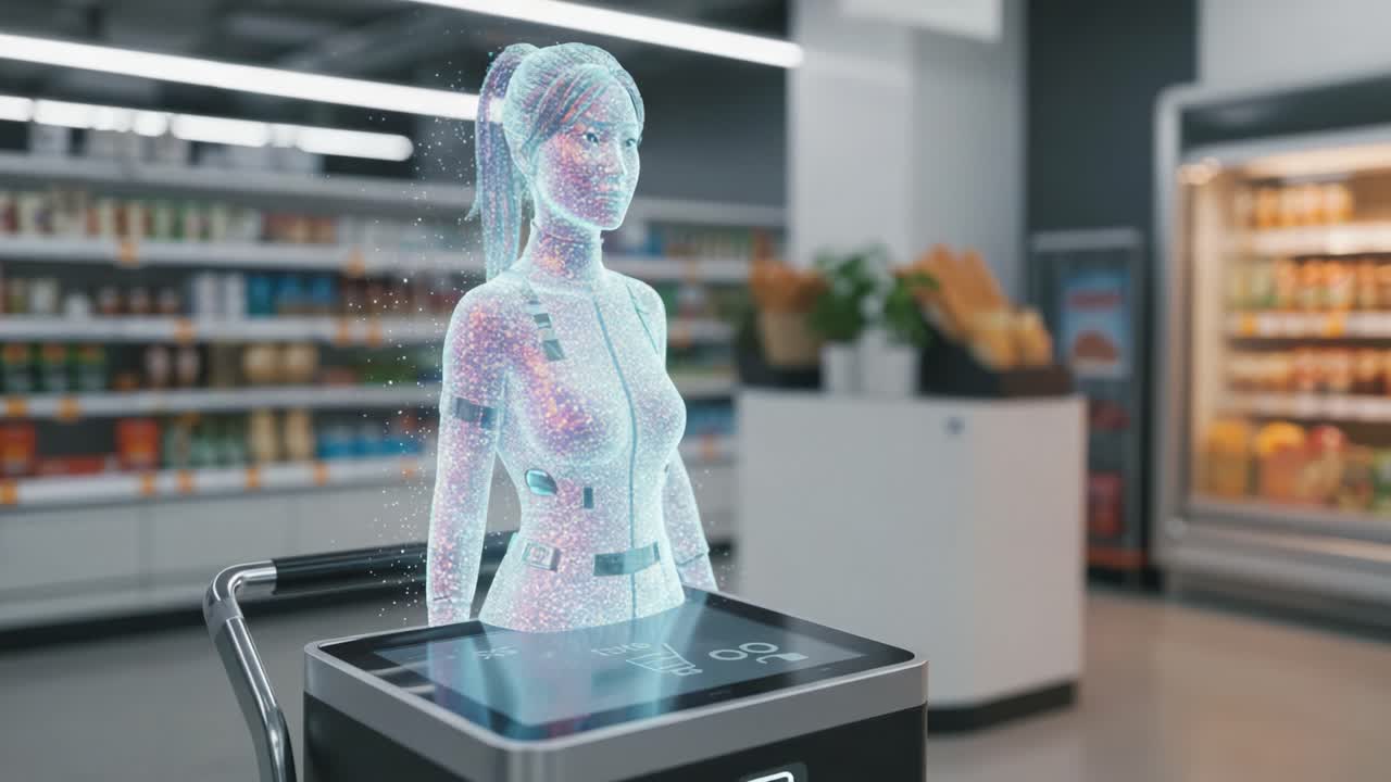 An Innovative Store Experience: A Digital Hologram Assisting Shoppers in a Modern Supermarket Environment with Interactive Features and Virtual Shopping Capabilities