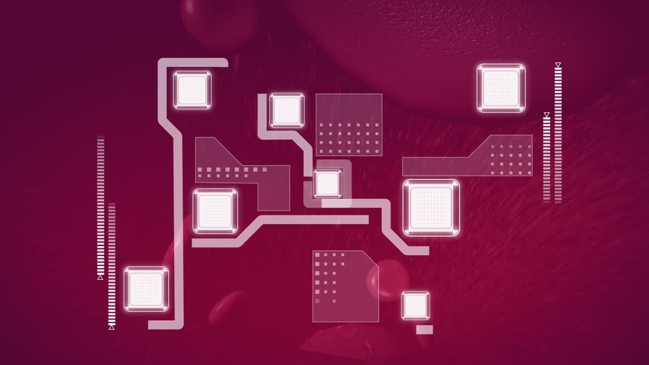 animación de un circuito integrado sobre células sanguíneas flotantes