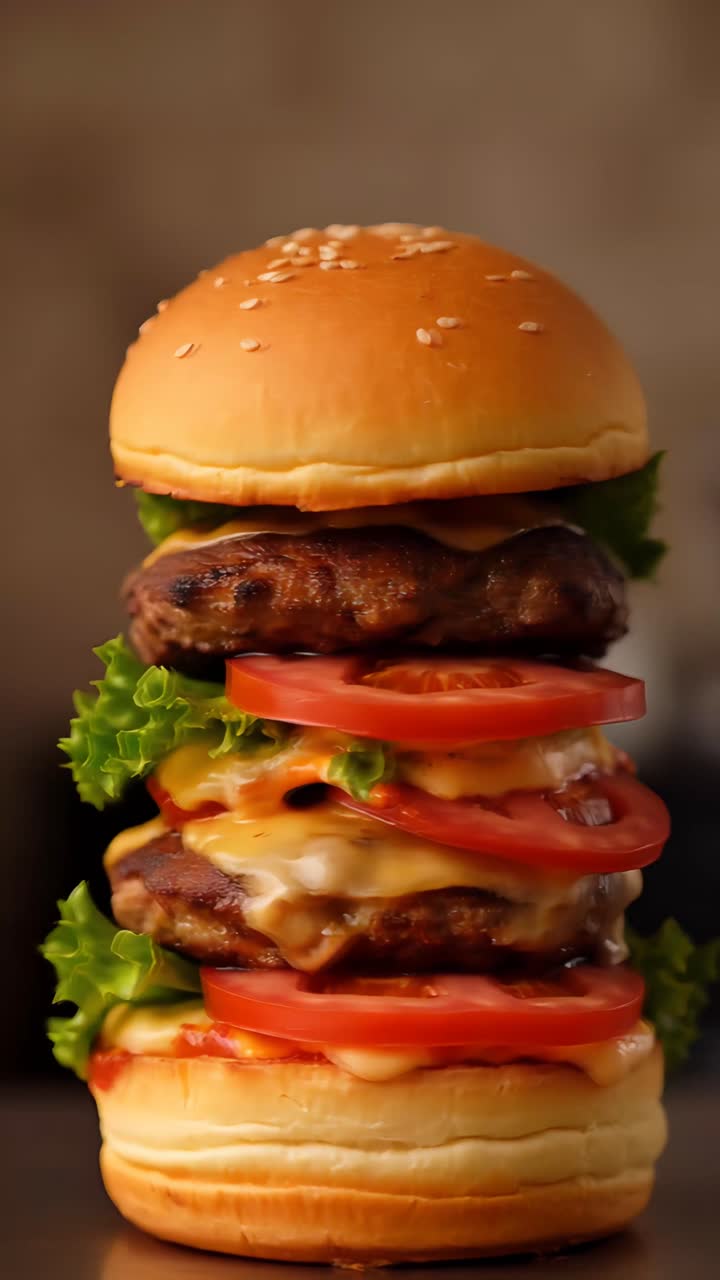 Hamburger Succoso Primo Piano Sfondo Bokeh 4K