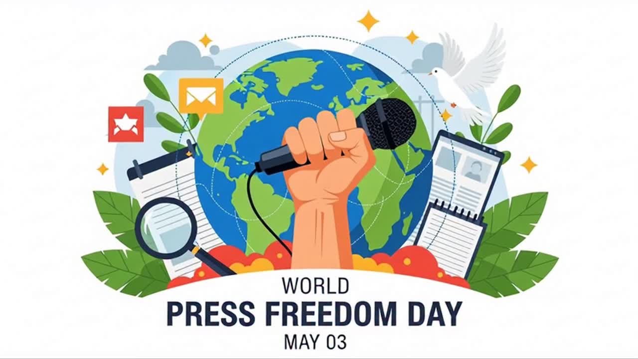 World Press Freedom Day Hand Holding Microphone With Globe