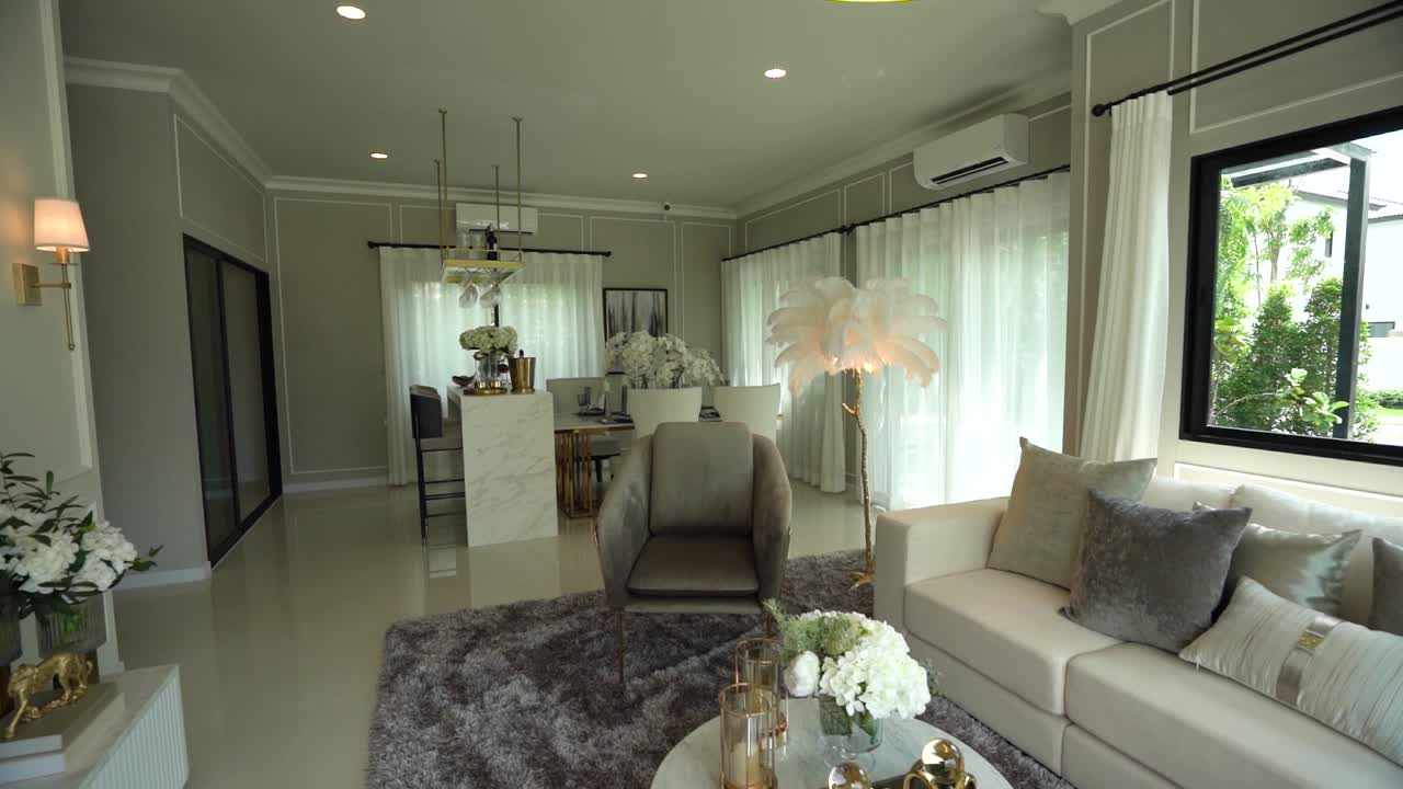 현대적이고 세련된 오픈 플랜 홈 인테리어 디자인