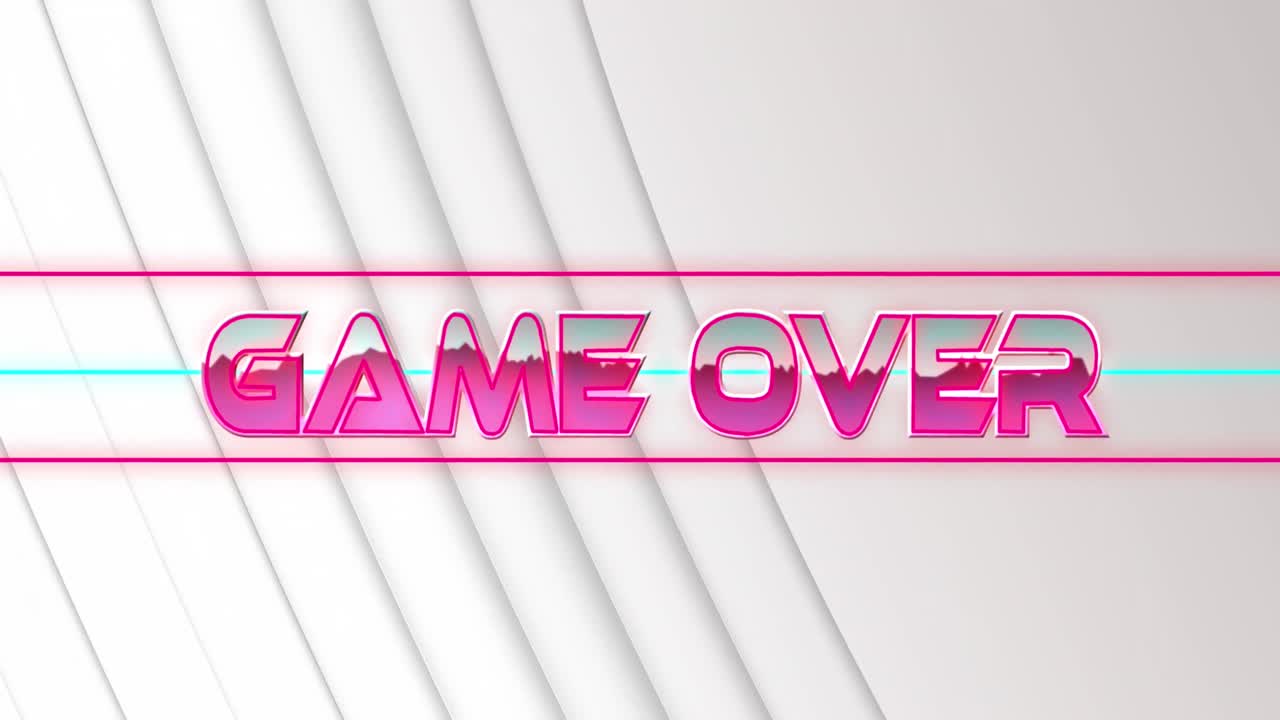 Animazione di "game over" tra le linee su un motivo astratto su sfondo bianco.