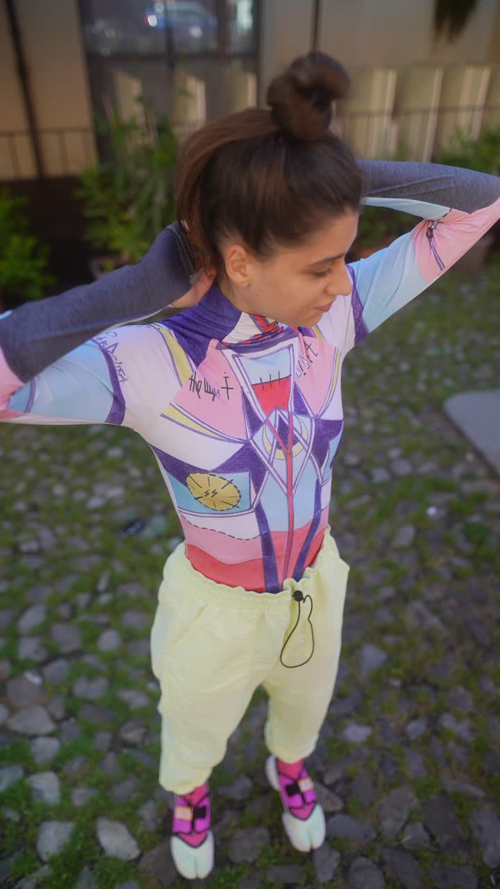Woman in a Colorful Jumpsuit