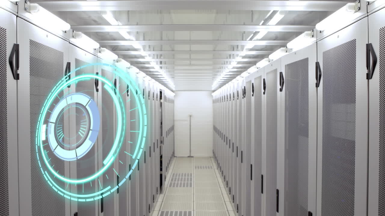 animación del círculo de procesamiento sobre la sala del servidor