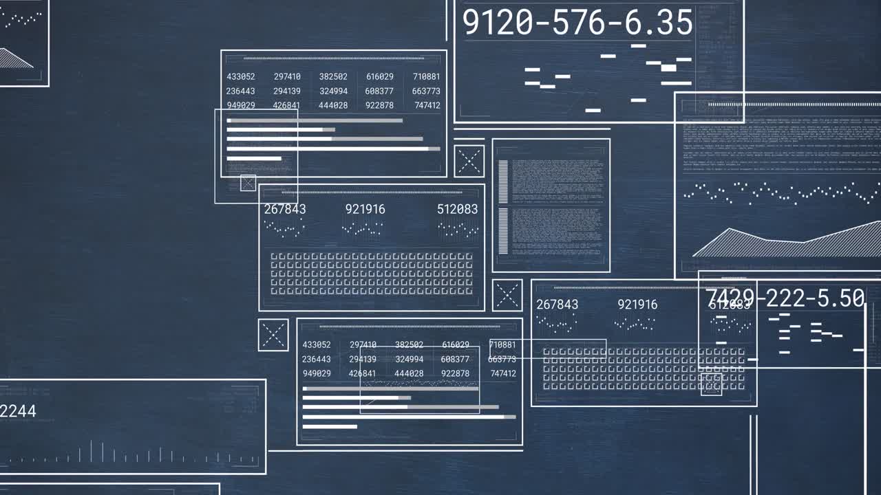 Animation of computer data processing over blue background