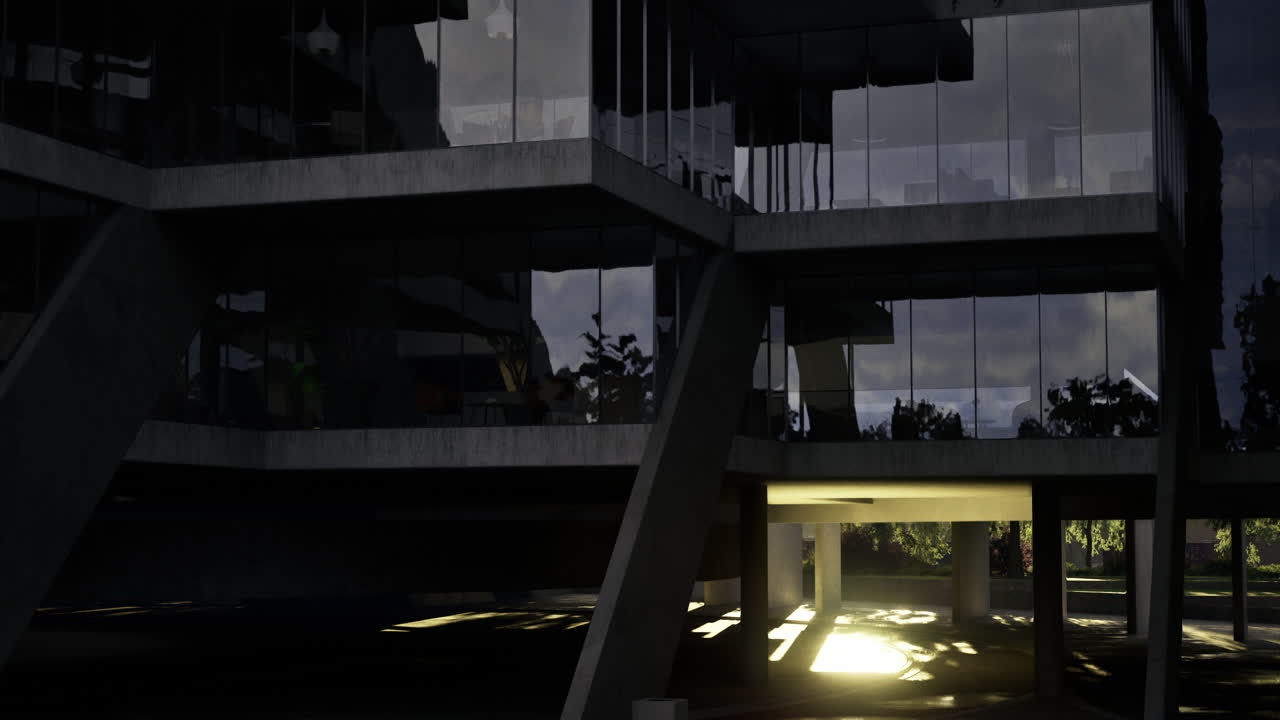 Architectural structure illuminated by soft light at dusk