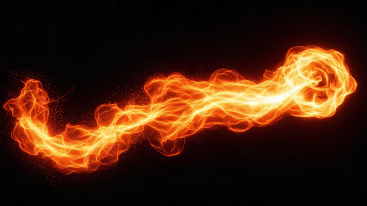 Dynamic Flow of Flame: A Captivating Visual Representation of Energetic Fire with Lively Movement and Radiant Colors against a Dark Background