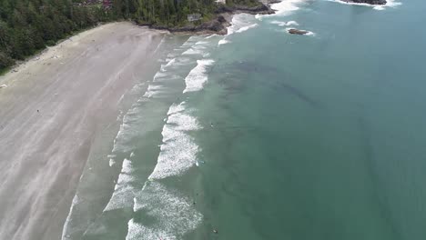 aerial view of middle beach, vancouver island, canada, popular surfing spot in british columbia