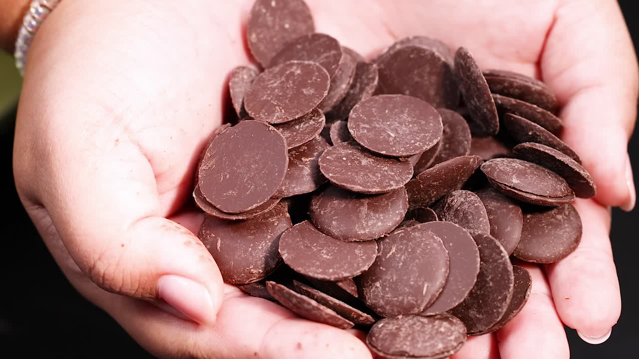 한 손가락의 초콜릿 조각