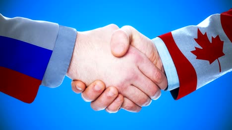 russia - canada  / handshake concept animation about countries and politics / with matte channel