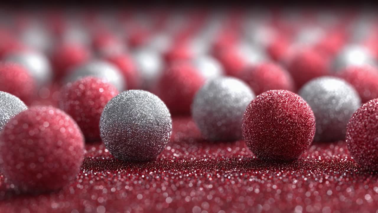 A Dazzling Array of Red and Silver Glittery Orbs on a Shimmering Background, Capturing the Essence of Festive Elegance and Celebration