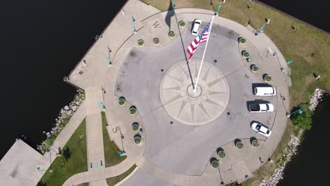 high angle of american flag blowing softly in the wind