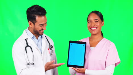 Doctor,-team-and-tablet-mockup-on-green-screen