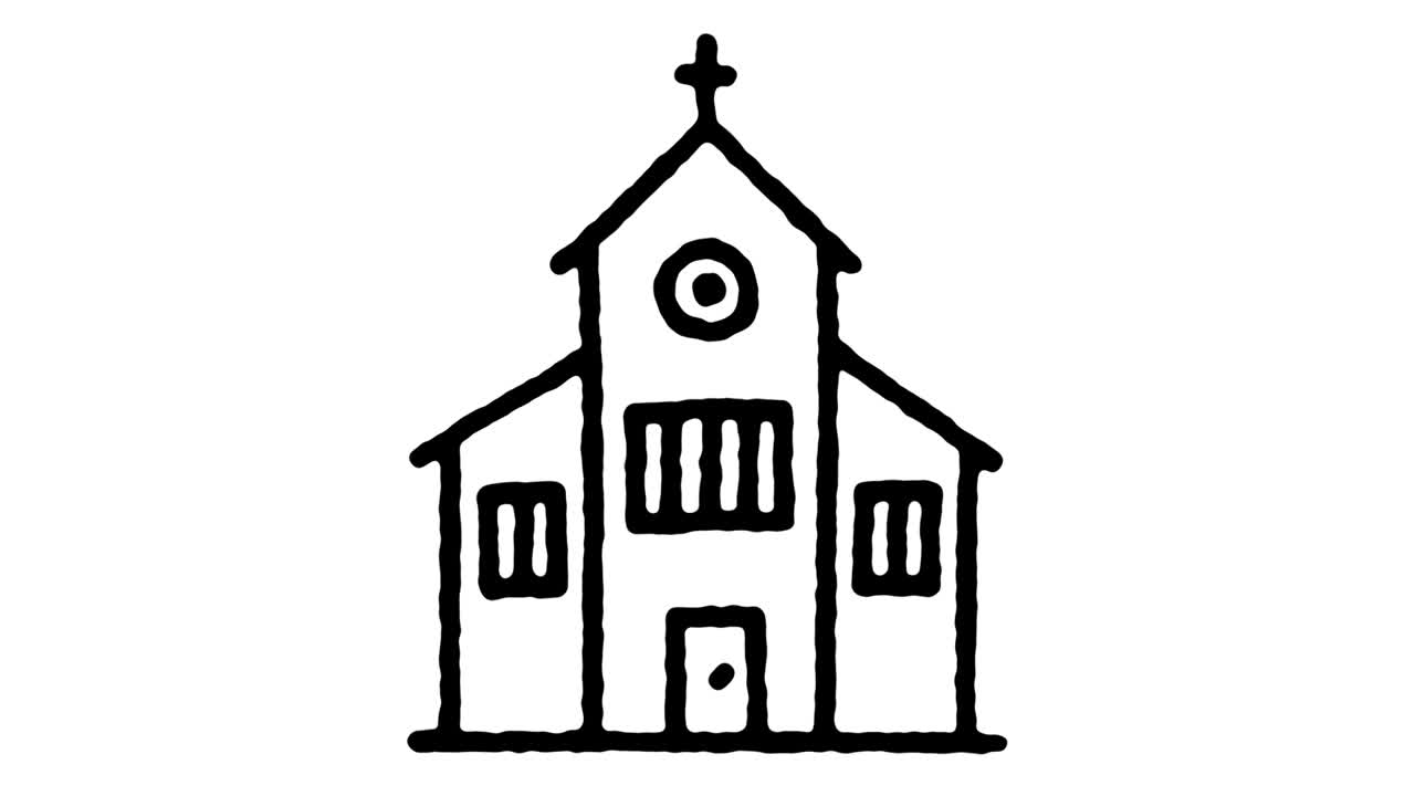 escuelas de la iglesia animación de iconos de líneas dibujadas a mano