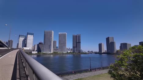 waterfront skyline of tokyo toyosu area japan modern asian capital city summer