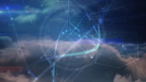 Animation-Von-Wolken-Und-DNA-Strang-über-Der-Datenverarbeitung