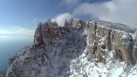 snowy mountain peaks and cliffs