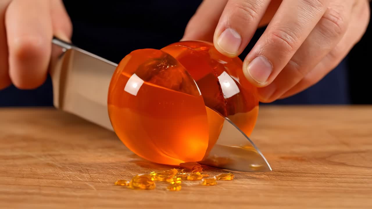 Cutting an orange gelatin dessert