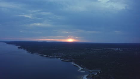 alqueva lake with incredible sunrise, alentejo, portugal. drone footage in 4k