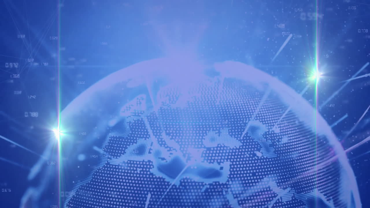 데이터 포인트와 빛 을 가진 디지털 글로브, 글로벌 네트워크 애니메이션