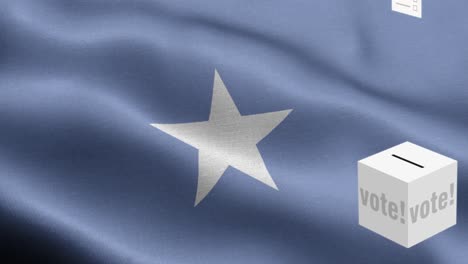 las papeletas de votación vuelan a la caja para la selección de somalia - caja de votación frente a la bandera - elección - voto - bandera de somalia (bandeira de somalia) alto detalle - bandera nacional somalia patrón de ondas elementos loopable