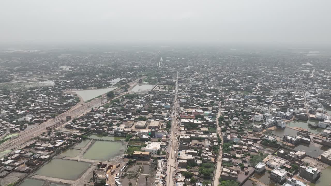 Aerial View of Badin's Central Thoroughfare, Pakistan