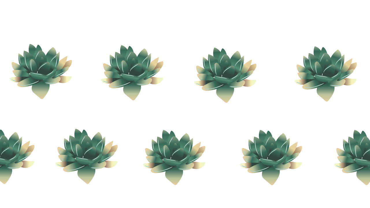 Composition of rows of green flowers moving on white background