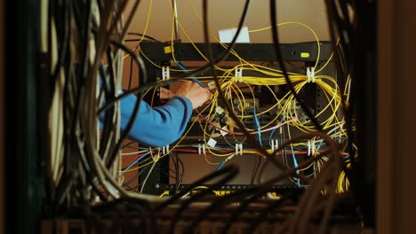 networking service. network engineer administrator checking server hardware equipment of data center