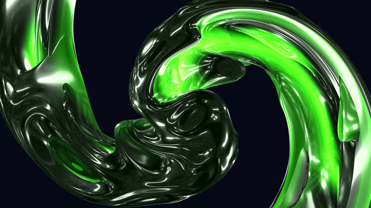 Vortice di liquido verde brillante su uno sfondo scuro