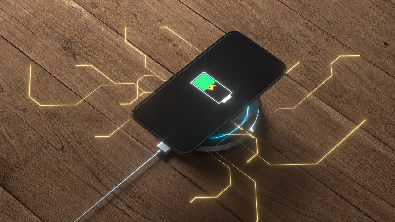 The progress of wireless charging the mobile, 3d rendering.