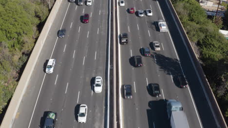 Aerial-above-light-traffic-on-the-101-Freeway-in-Los-Angeles