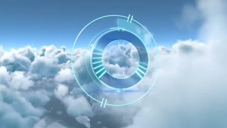 Animation-of-safe-lock-rotating-over-cloudy-sky