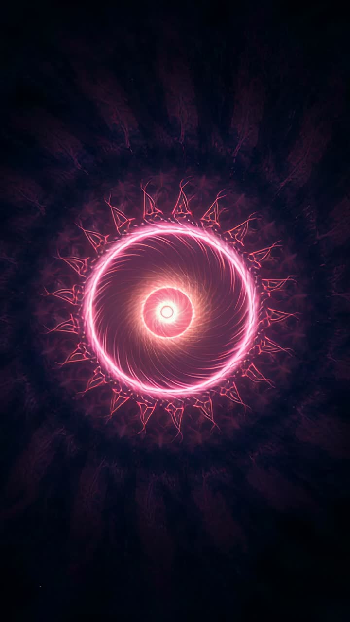 Vertical video: Playback starting, mandala rotating and pulsing in void for generative art display