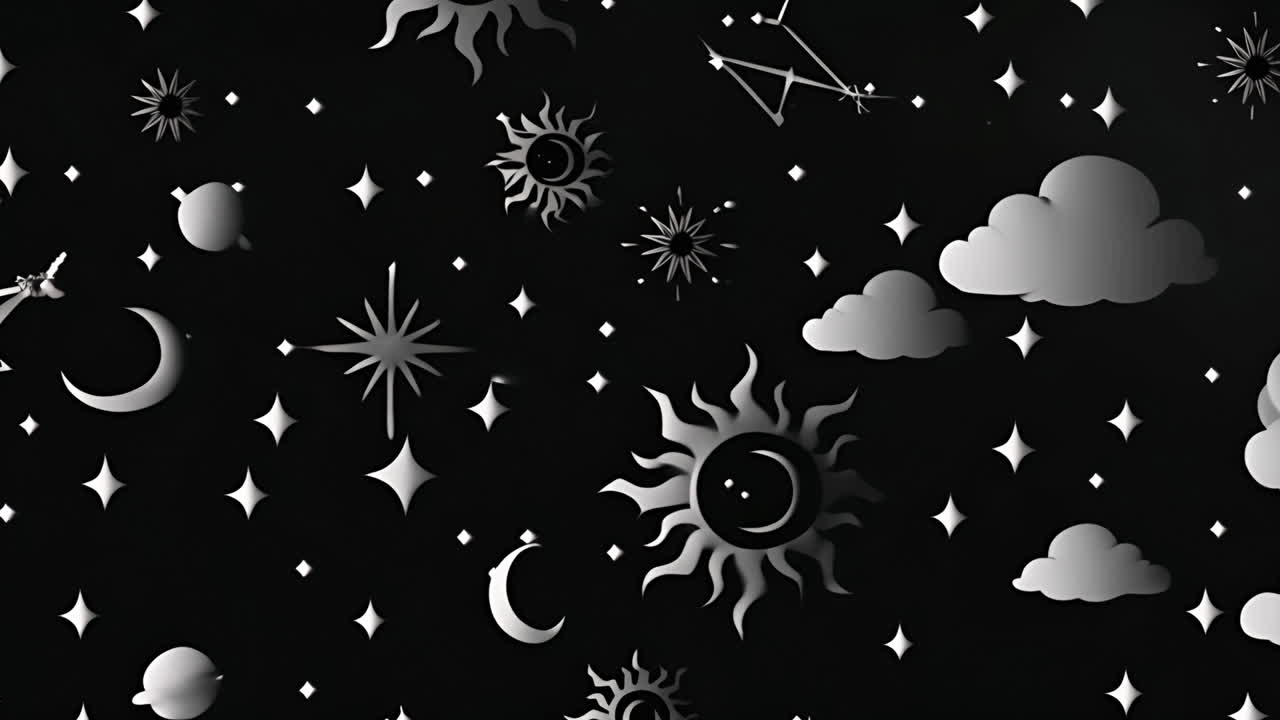 солнце, луна, звезды и облака анимация на черном фоне