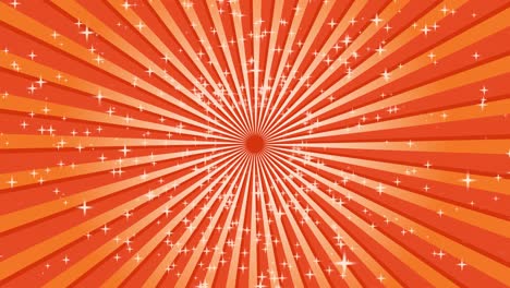 las líneas naranjas radiantes giran alrededor del centro del fondo con estrellas parpadeantes.