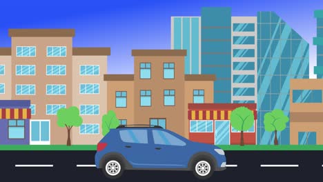 viajes en coche por la ciudad vista lateral, animación en bucle, fondo de diseño plano
