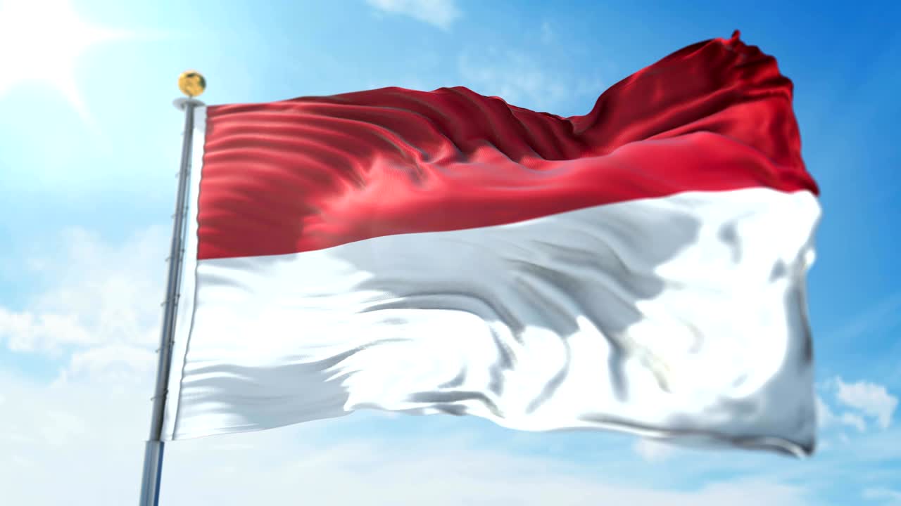 Indonesia flag seamless looping 3D rendering video. Beautiful textile cloth fabric loop waving