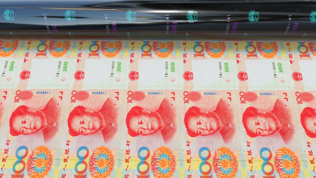 100원짜리 중국 원 (rmb) 지폐 인쇄, 4k 스 영상