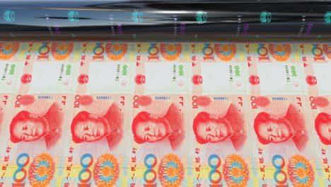 billetes de un centenar de renminbi chinos impresos, video de acciones de 4k