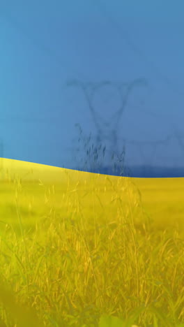 анимация флага украины над полевыми и электрическими столбами