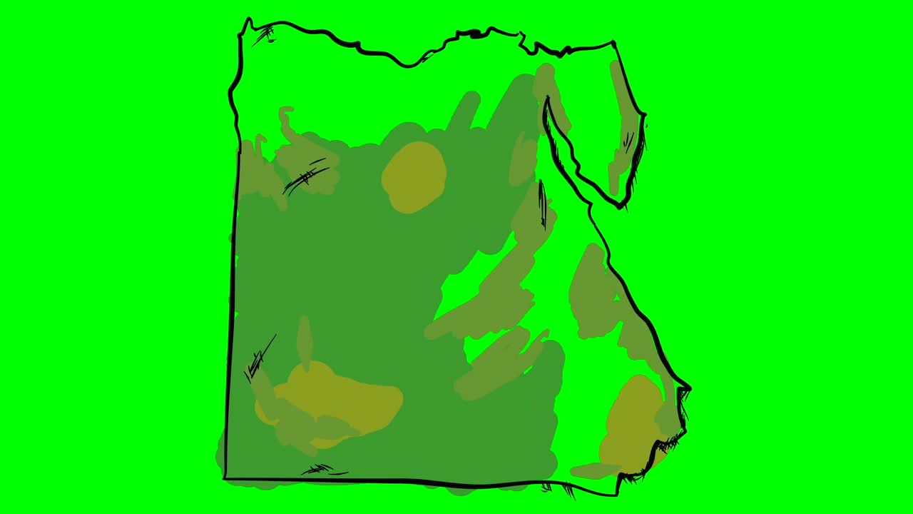 Egypt drawing colored map on green screen isolated whiteboard