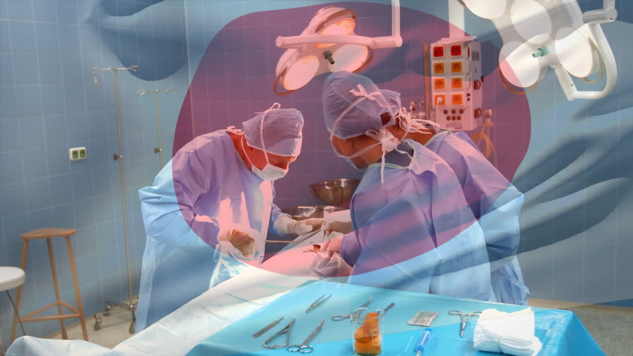 수술실 의 외과 의사 들 위 에 있는 일본 국기 의 애니메이션