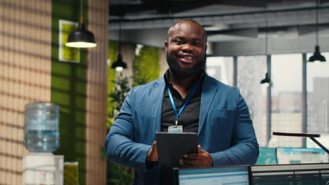 vertical video black business administrator focused on developing the enterprise