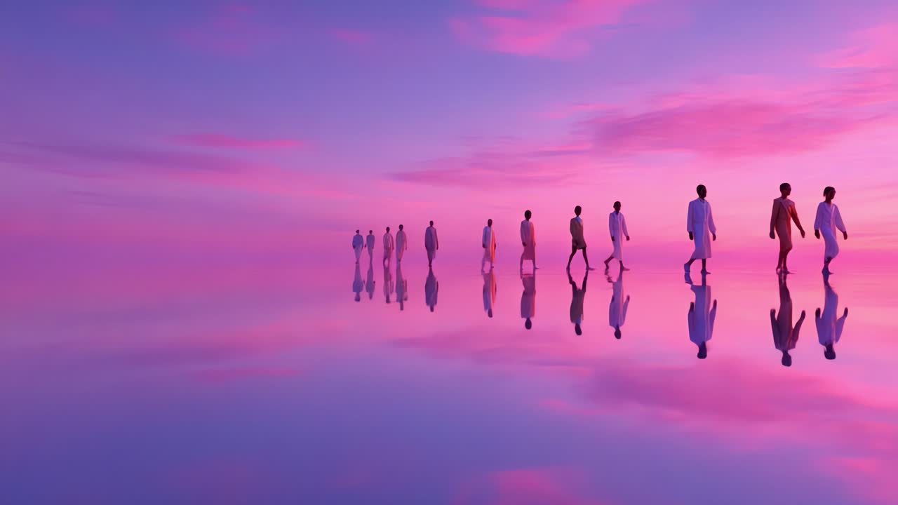 People Walking on Water at Sunset