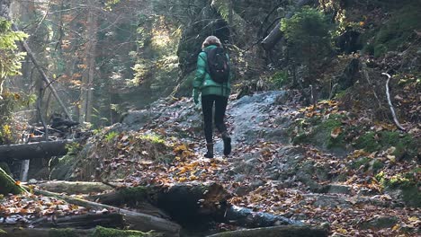 handheld shot of female hiker in slovak paradise national park